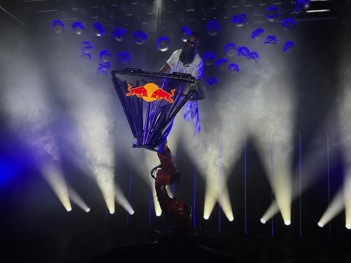 an energy-drink brand suspended KUKA logo installation at concert