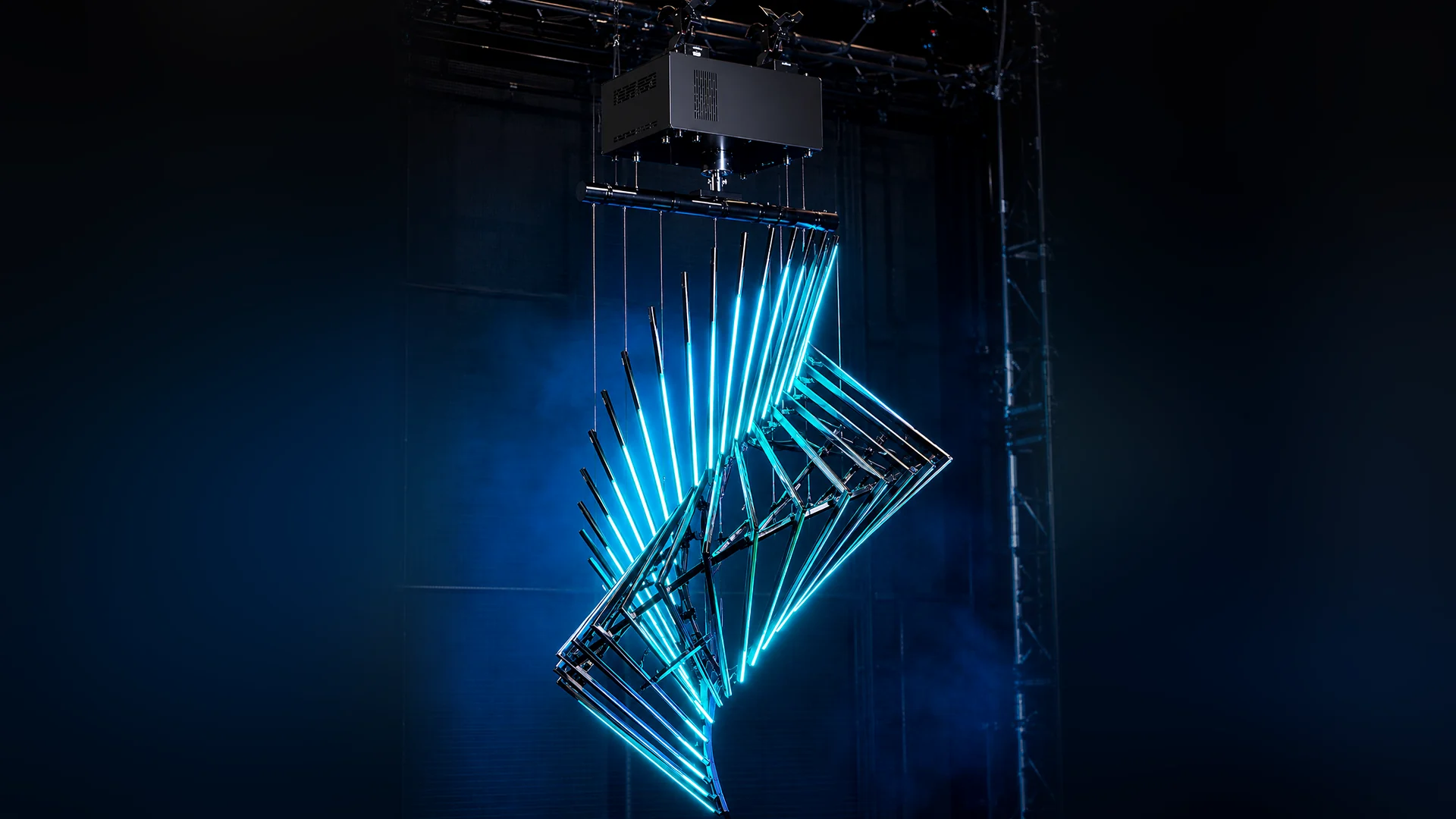 DMX rotator spinning a suspended kinetic LED sculpture