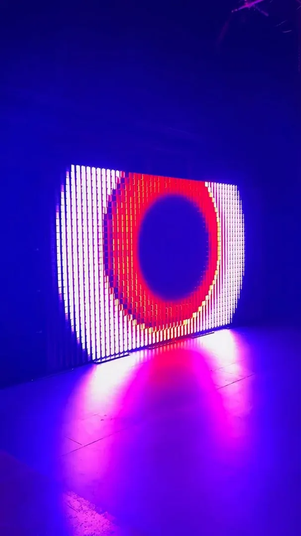 Flip Brick kinetic LED screen showing rotating modules and animated patterns