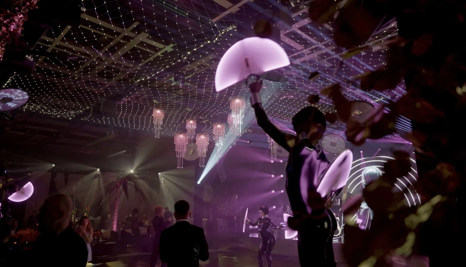 Kinetic chandeliers & crystal mirror installation