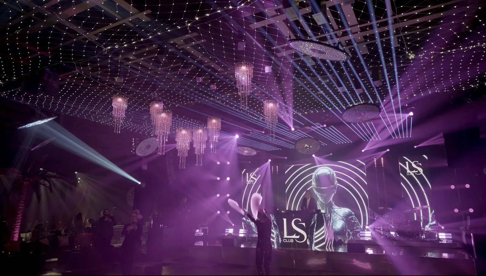 Kinetic chandeliers & crystal mirror installation