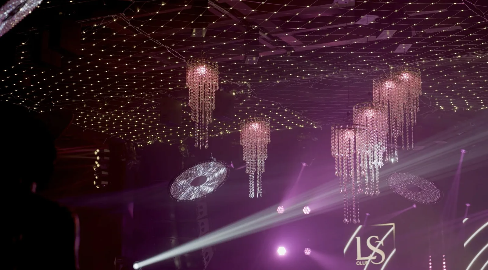 Kinetic chandeliers & crystal mirror installation