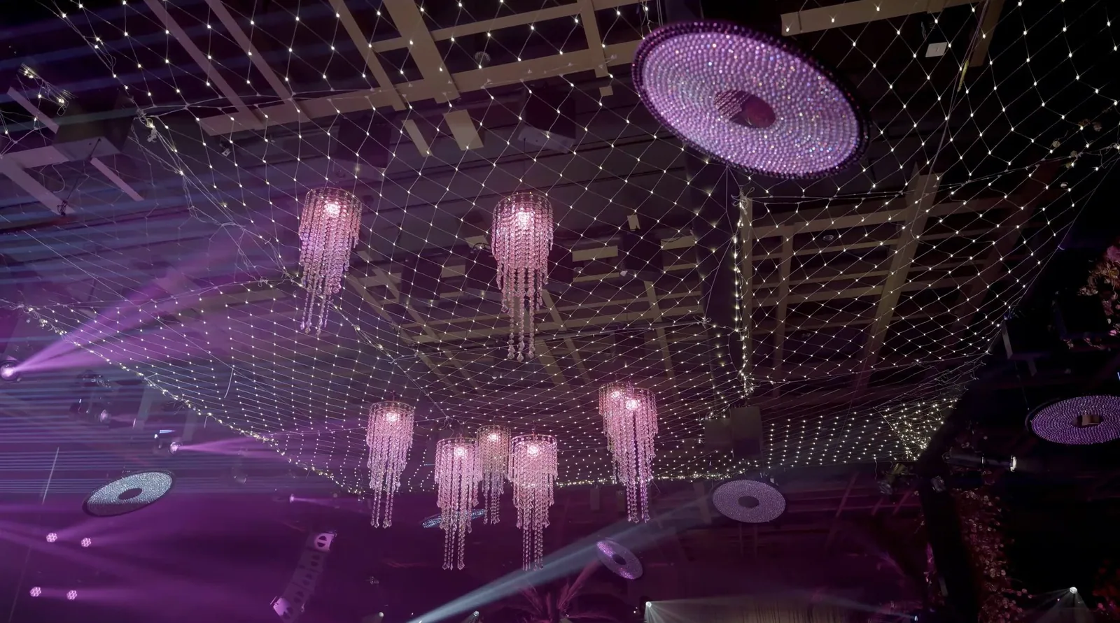 Kinetic chandeliers & crystal mirror installation