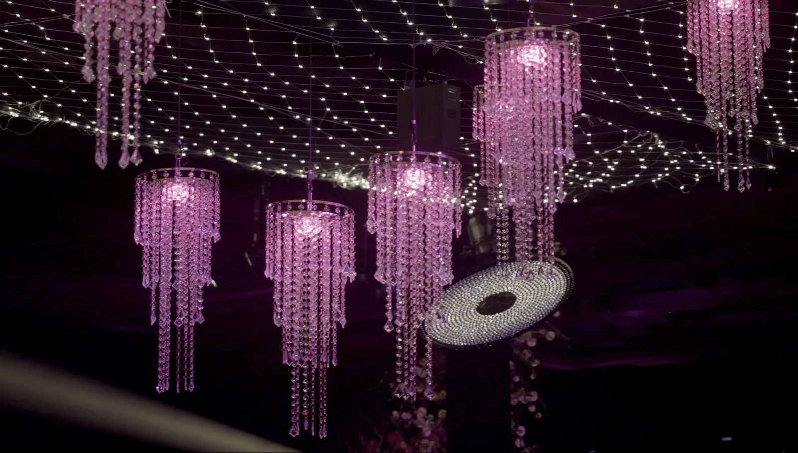 Kinetic chandeliers & crystal mirror installation