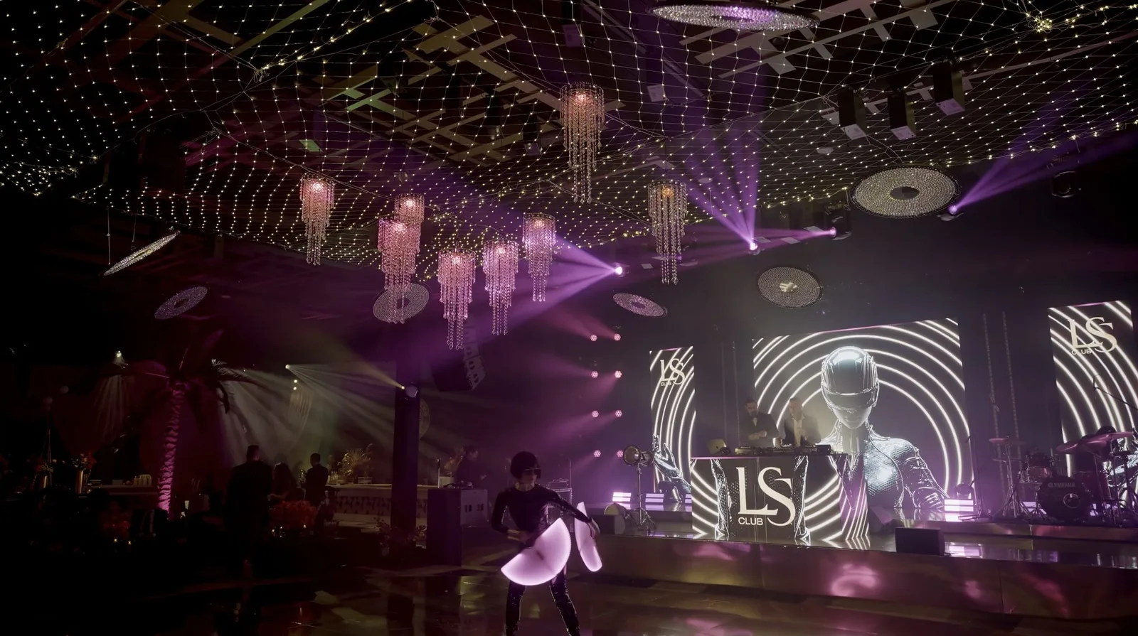 Kinetic chandeliers & crystal mirror installation