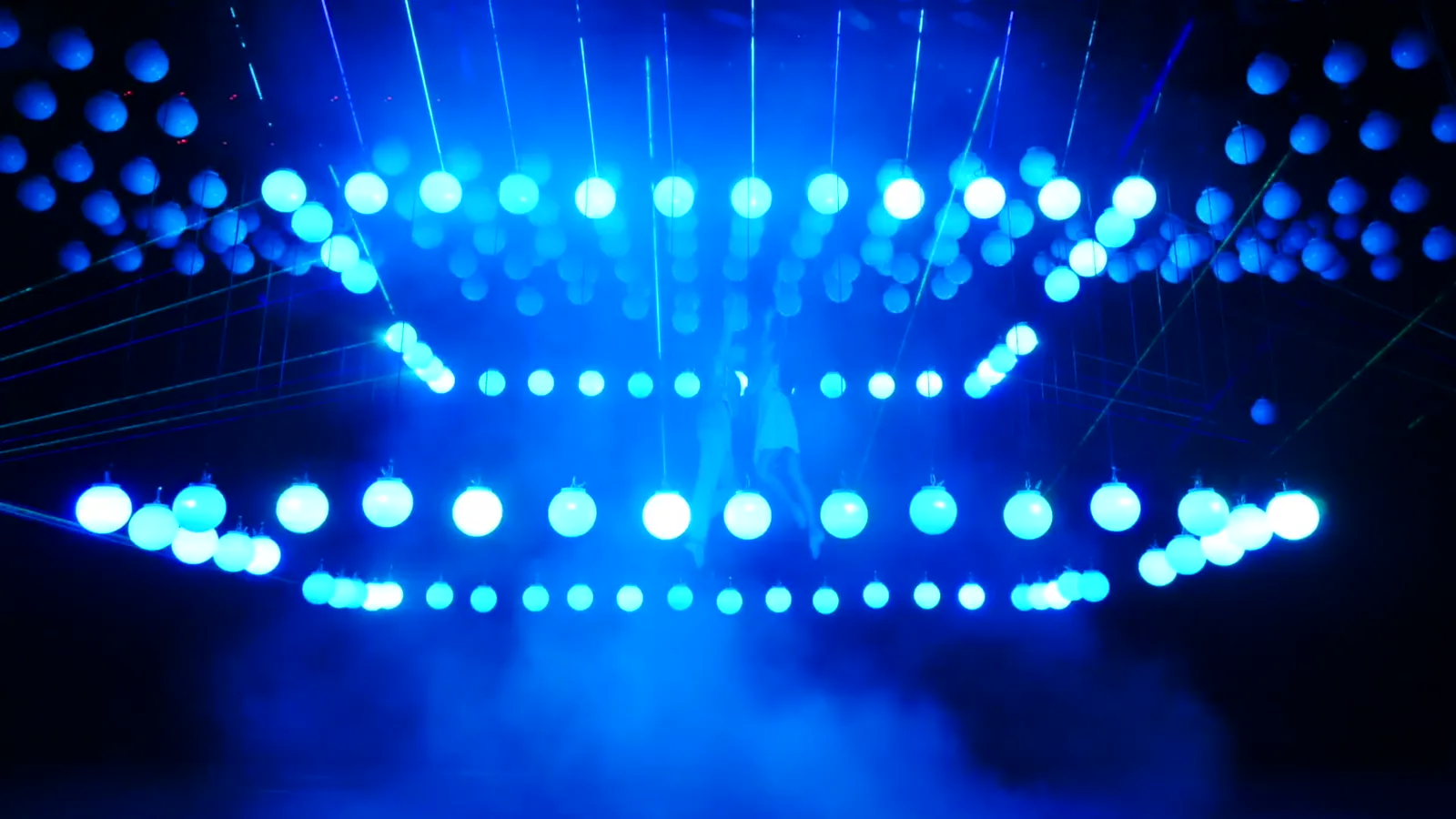 Kinetic winches flying LED elements above a Los Angeles stage